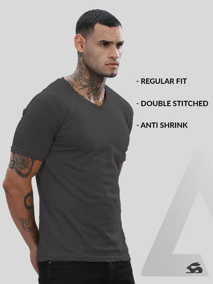 Solid Cotton V Neck T-Shirt