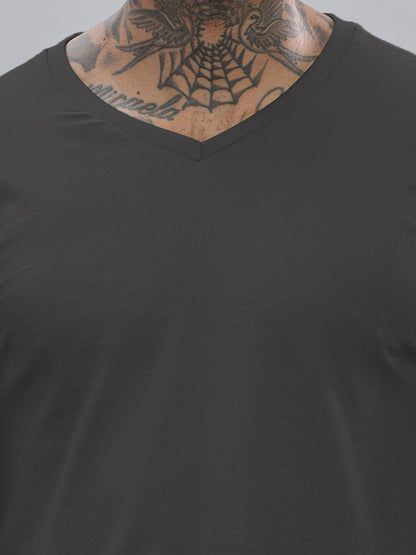 Solid Cotton V Neck T-Shirt