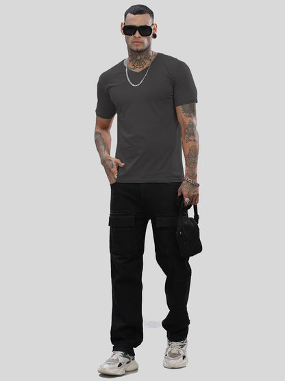 Solid Cotton V Neck T-Shirt