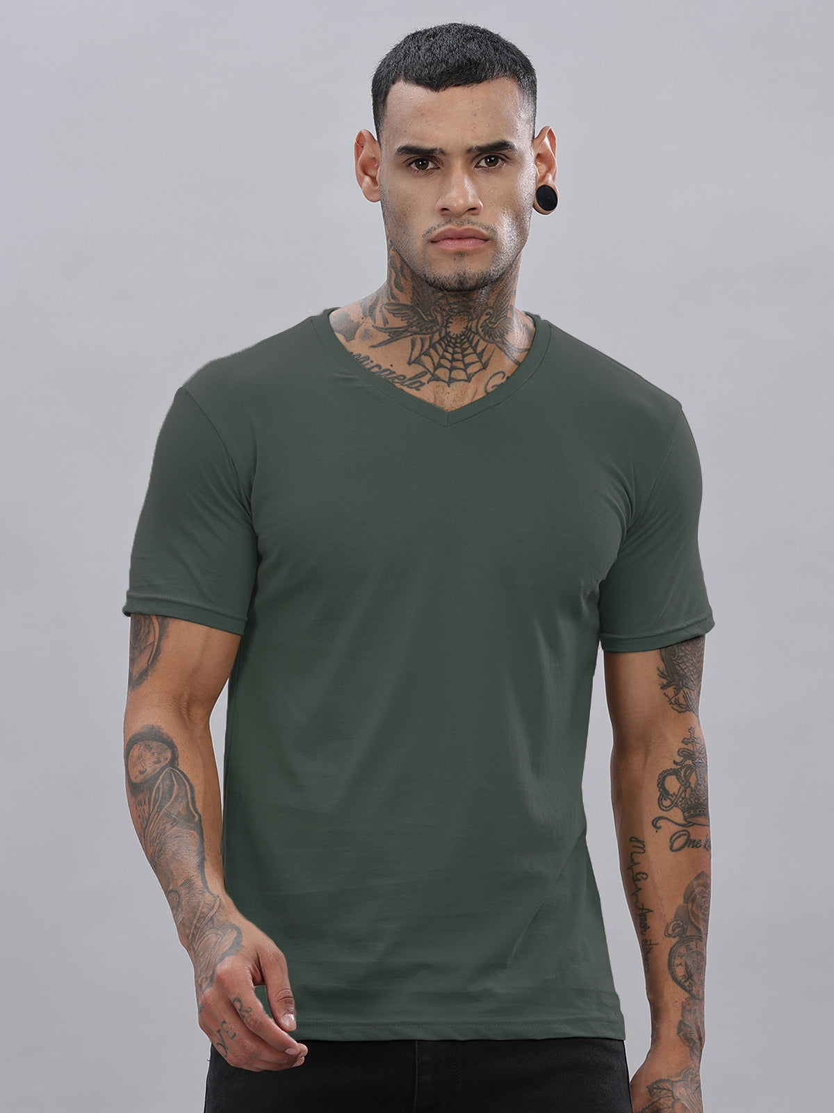 Solid Cotton V Neck T-Shirt