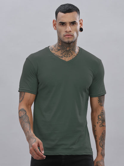 Solid Cotton V Neck T-Shirt