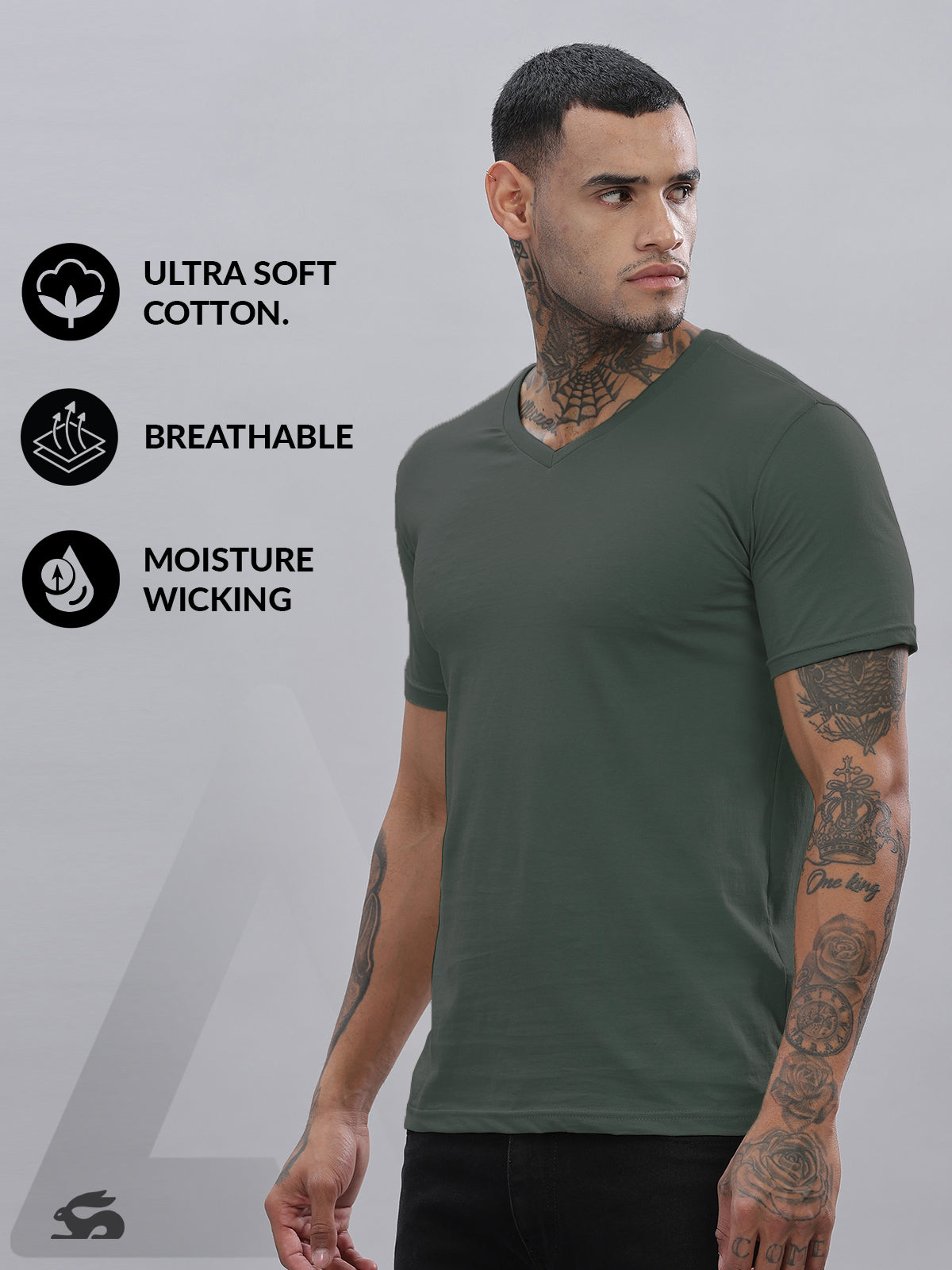 Solid Cotton V Neck T-Shirt