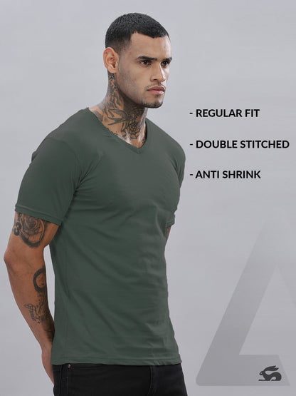 Solid Cotton V Neck T-Shirt