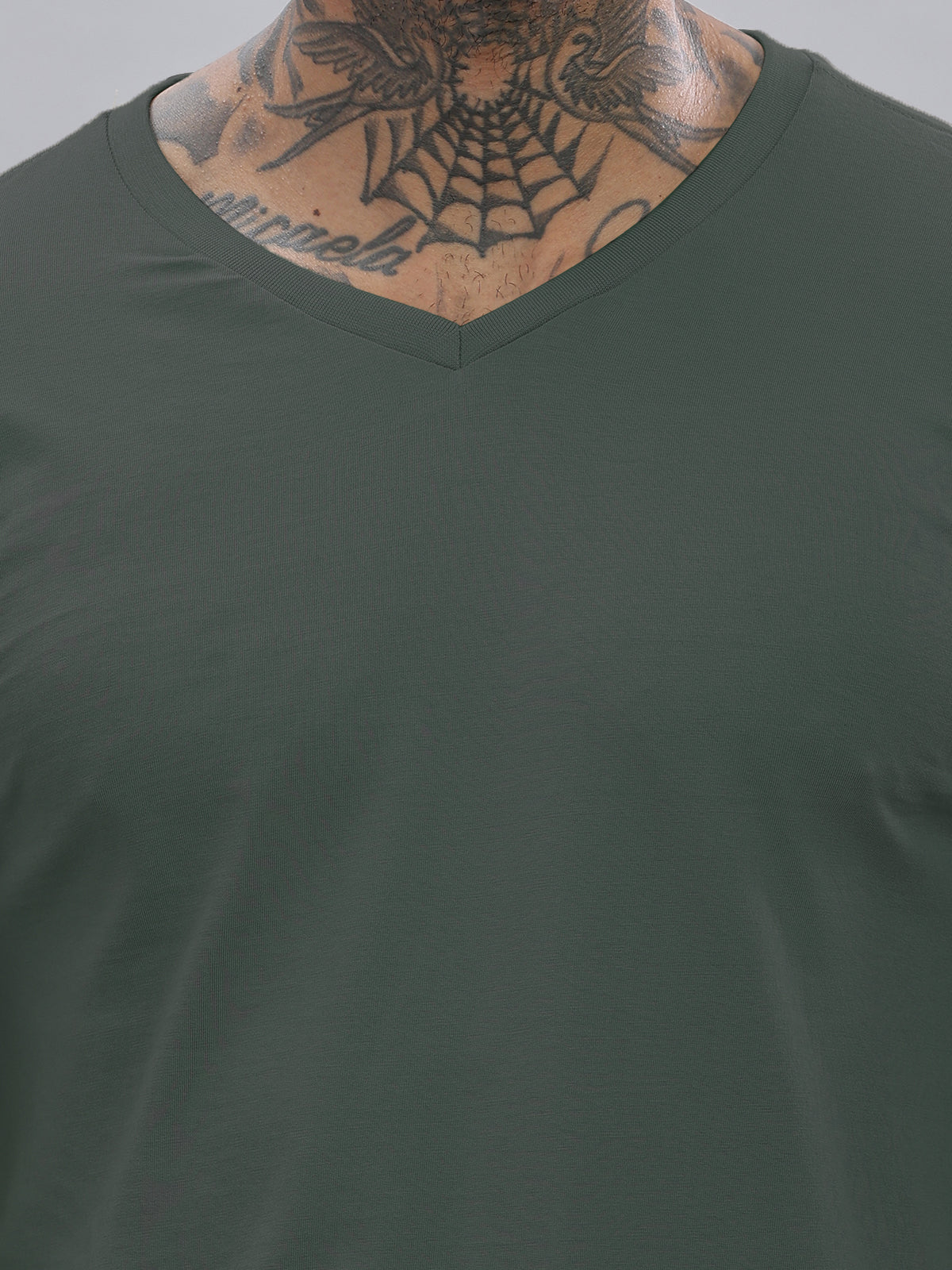 Solid Cotton V Neck T-Shirt