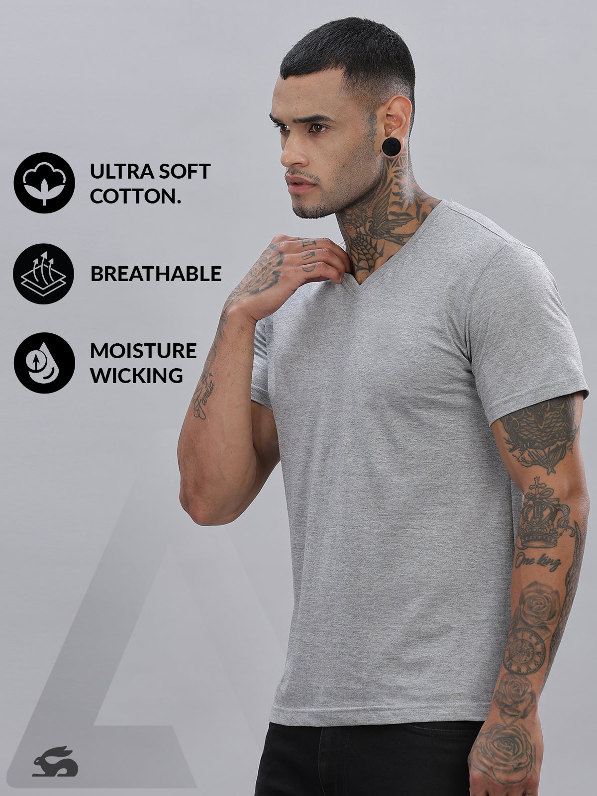 Solid Cotton V Neck T-Shirt