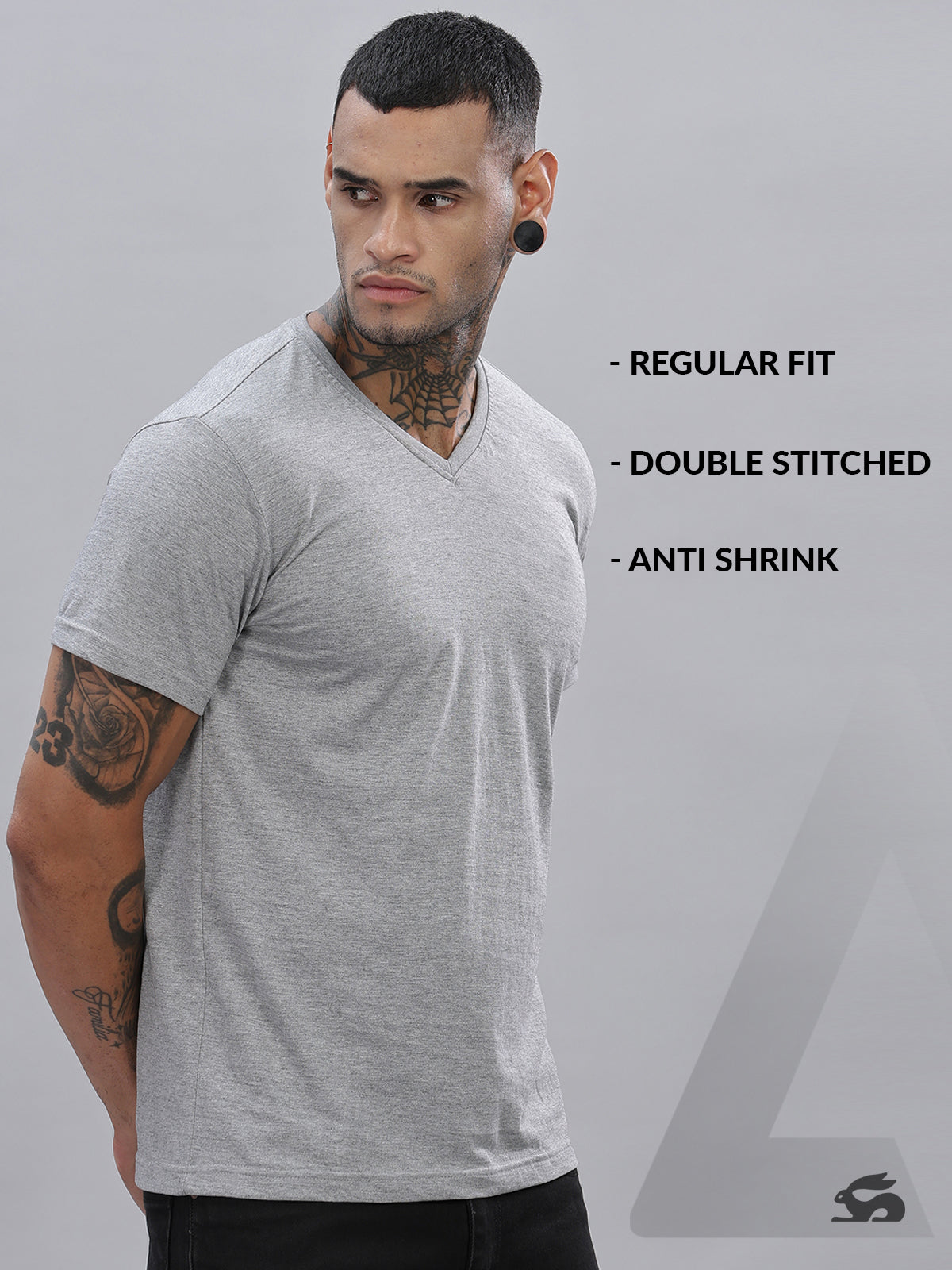 Solid Cotton V Neck T-Shirt