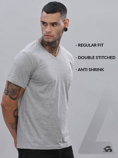 Solid Cotton V Neck T-Shirt
