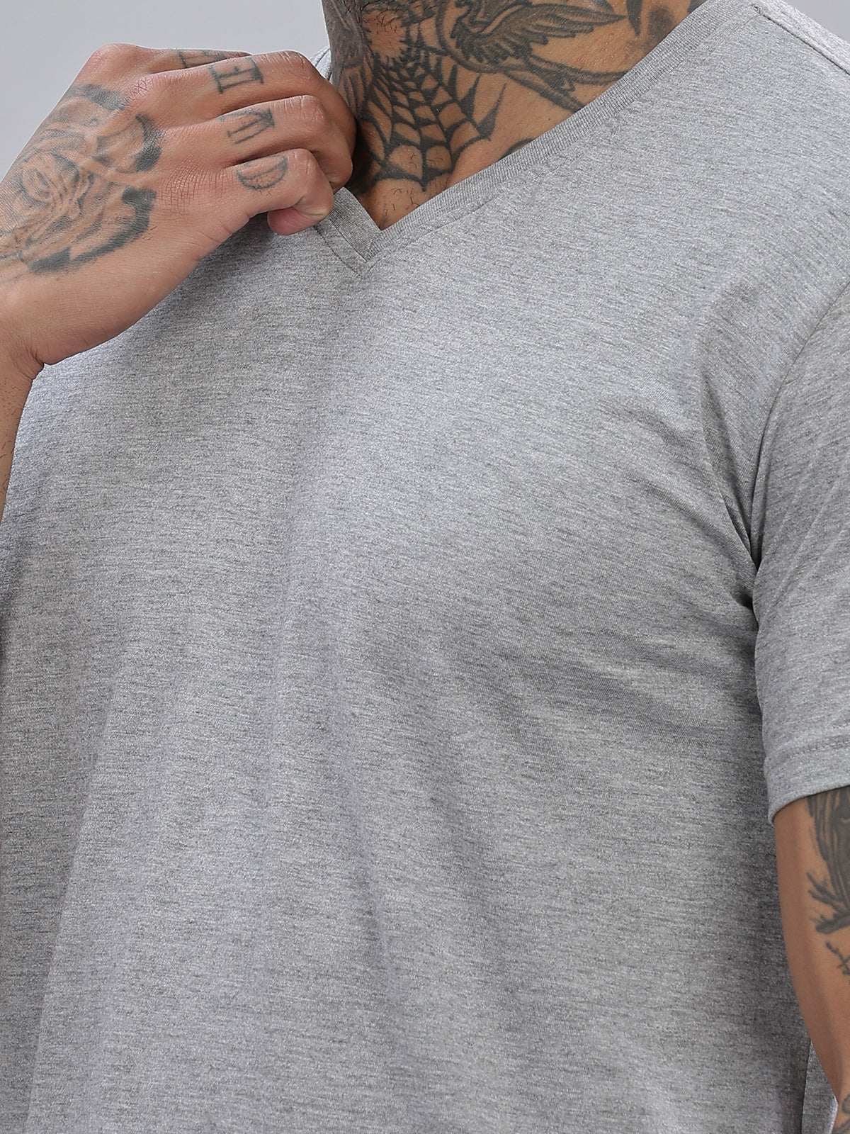 Solid Cotton V Neck T-Shirt
