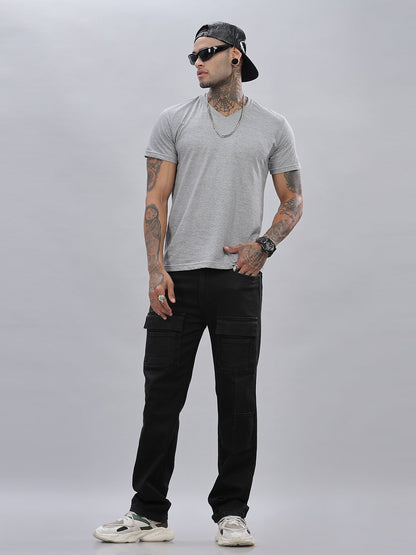 Solid Cotton V Neck T-Shirt