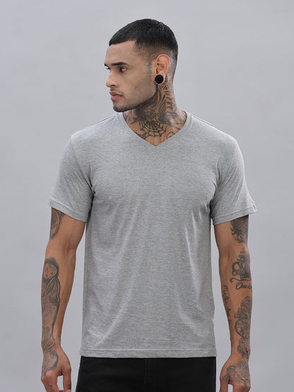 Solid Cotton V Neck T-Shirt