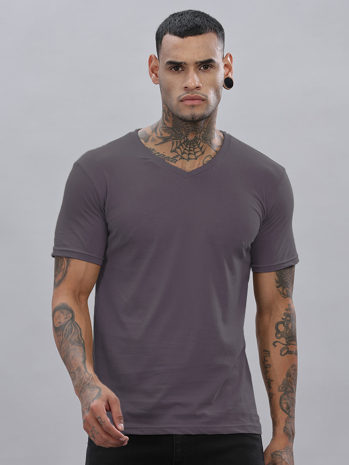 Solid Cotton V Neck T-Shirt