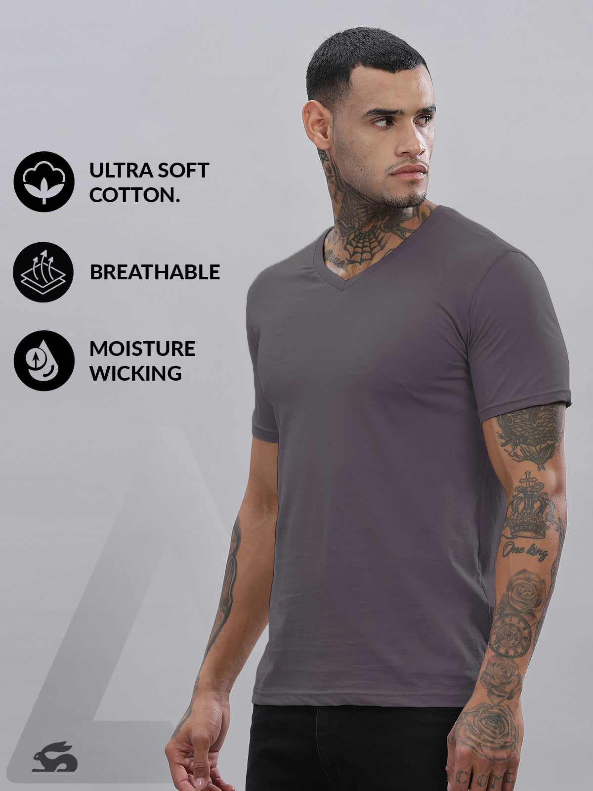 Solid Cotton V Neck T-Shirt
