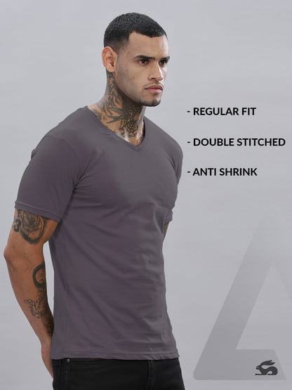 Solid Cotton V Neck T-Shirt