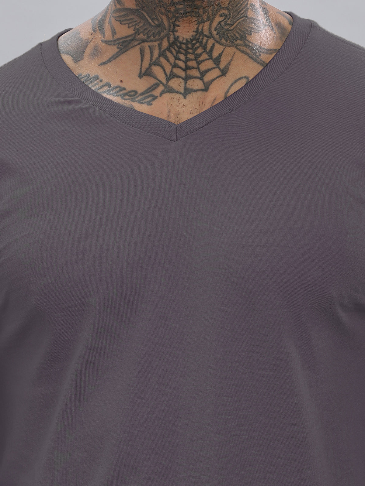 Solid Cotton V Neck T-Shirt