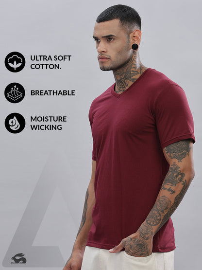 Solid Cotton V Neck T-Shirt