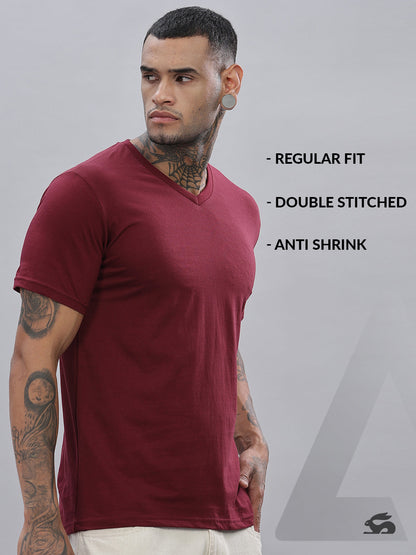 Solid Cotton V Neck T-Shirt