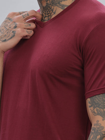 Solid Cotton V Neck T-Shirt
