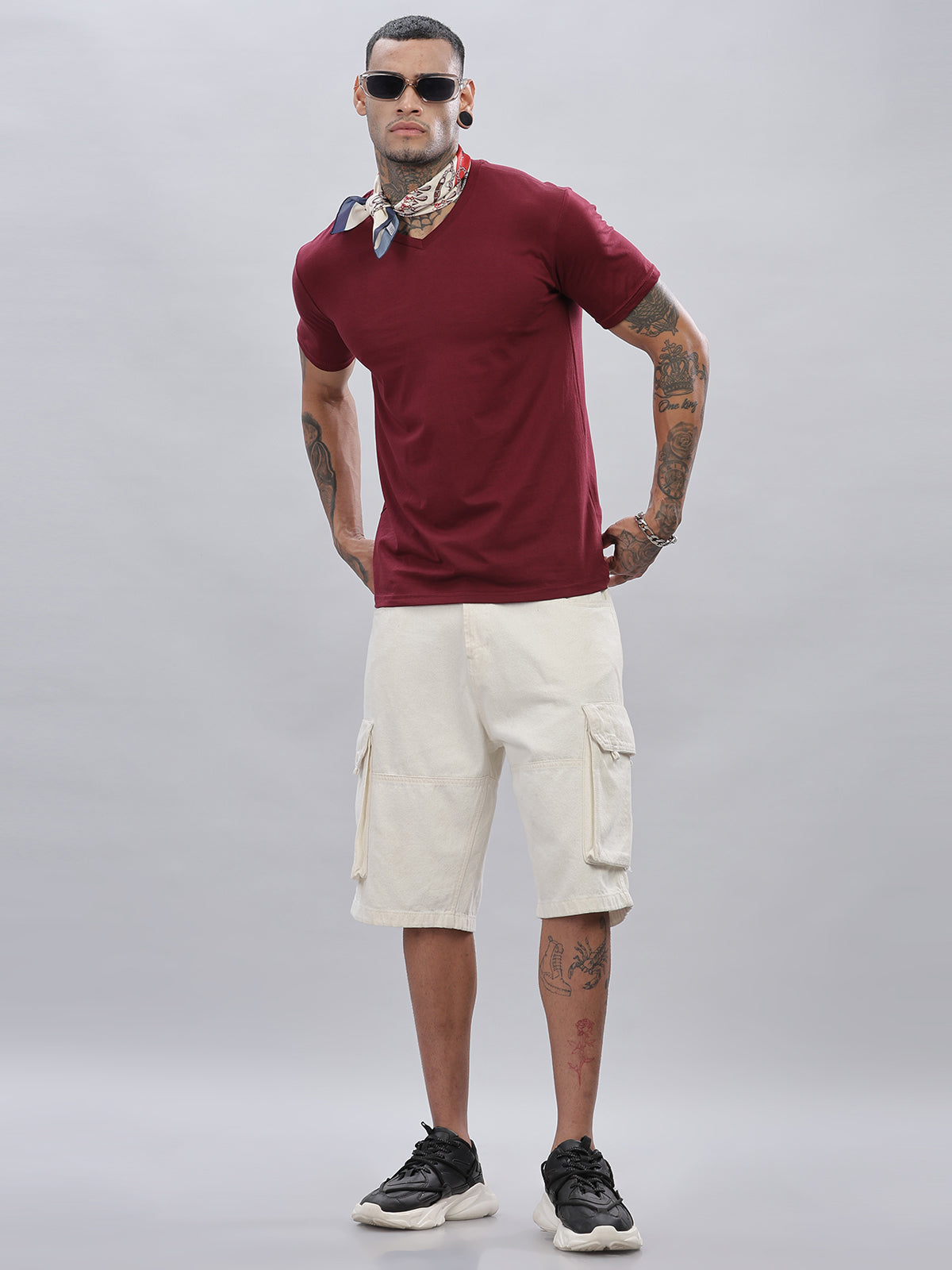 Solid Cotton V Neck T-Shirt