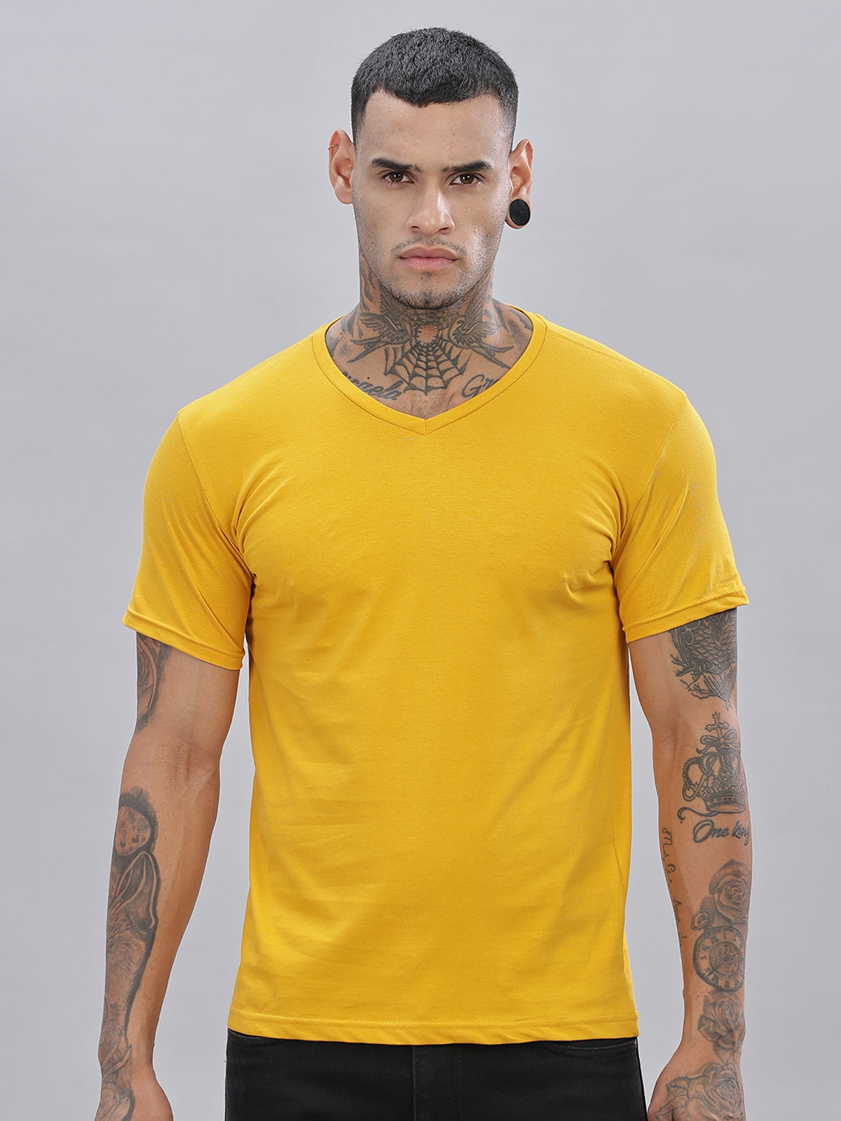 Solid Cotton V Neck T-Shirt