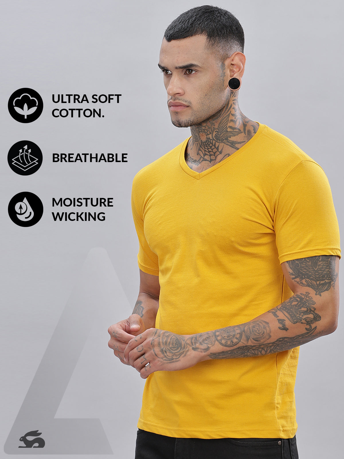 Solid Cotton V Neck T-Shirt