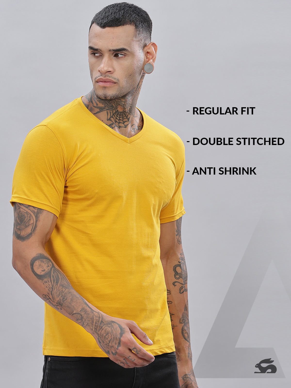 Solid Cotton V Neck T-Shirt