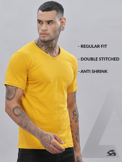 Solid Cotton V Neck T-Shirt