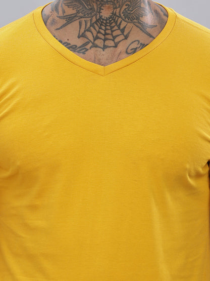 Solid Cotton V Neck T-Shirt