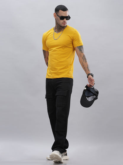 Solid Cotton V Neck T-Shirt