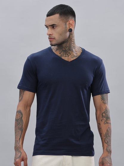 Solid Cotton V Neck T-Shirt