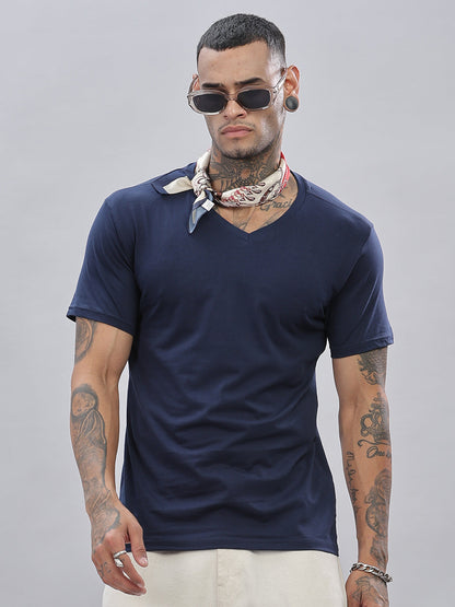 Solid Cotton V Neck T-Shirt