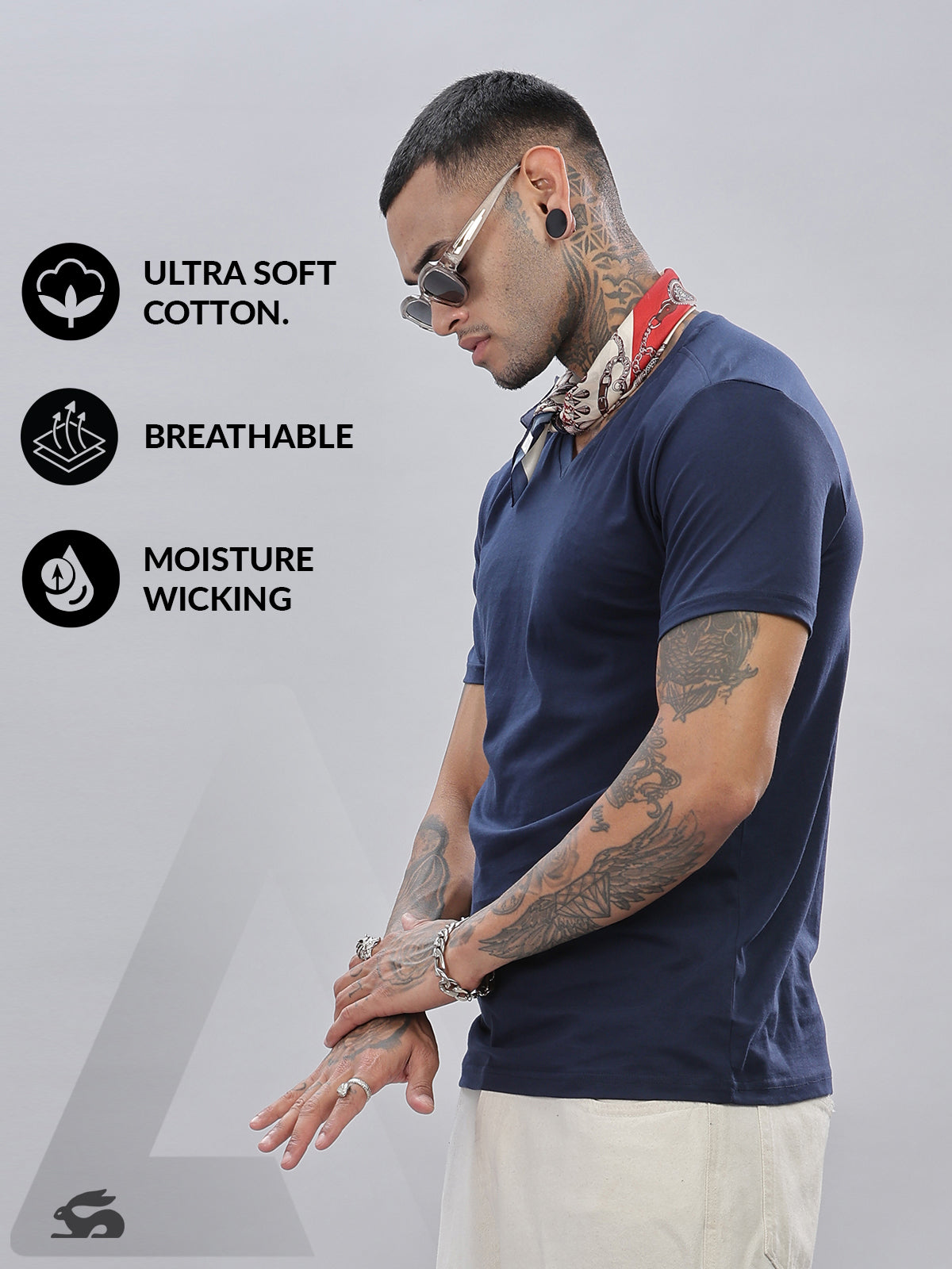 Solid Cotton V Neck T-Shirt