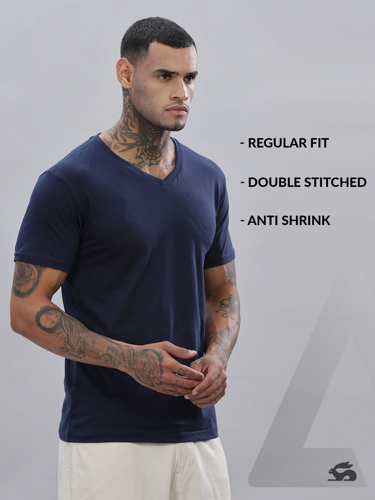 Solid Cotton V Neck T-Shirt