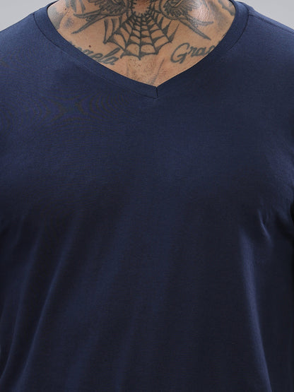 Solid Cotton V Neck T-Shirt