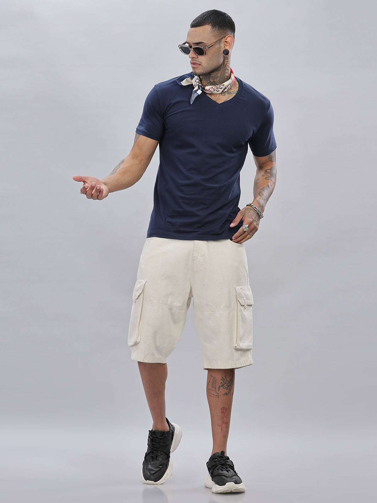 Solid Cotton V Neck T-Shirt