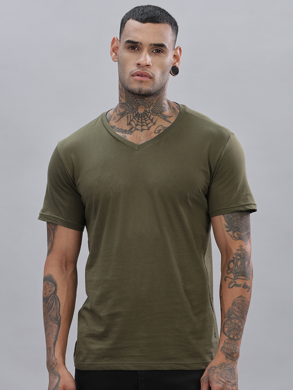 Solid Cotton V Neck T-Shirt