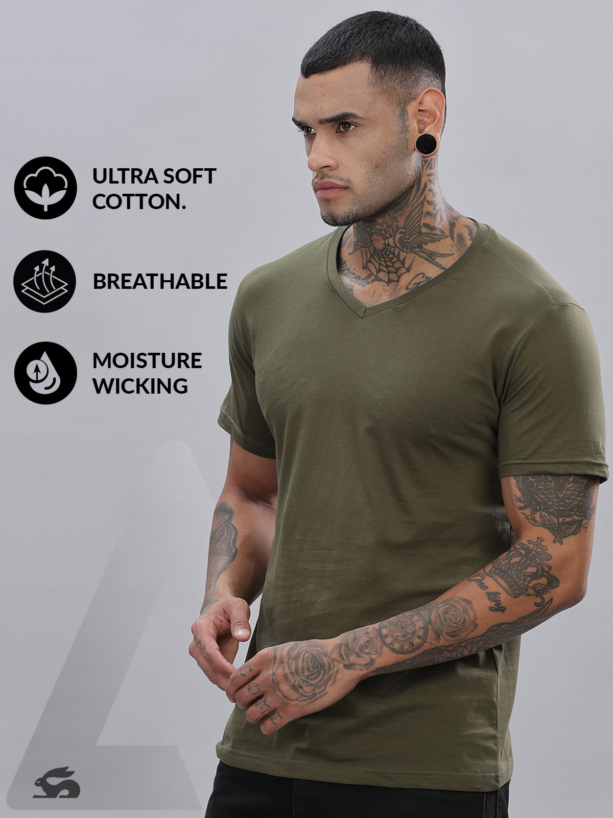 Solid Cotton V Neck T-Shirt
