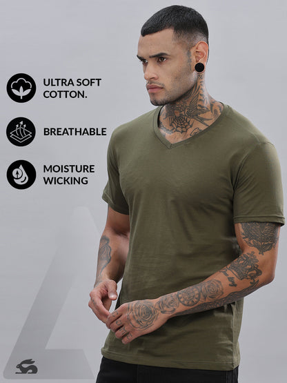 Solid Cotton V Neck T-Shirt