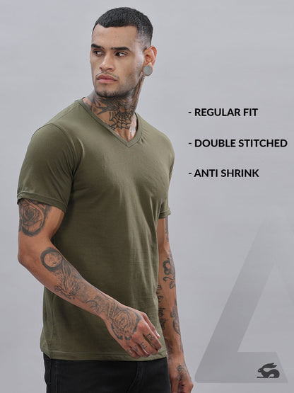 Solid Cotton V Neck T-Shirt