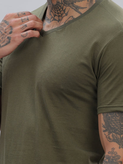 Solid Cotton V Neck T-Shirt