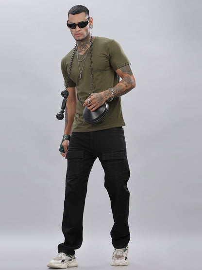 Solid Cotton V Neck T-Shirt