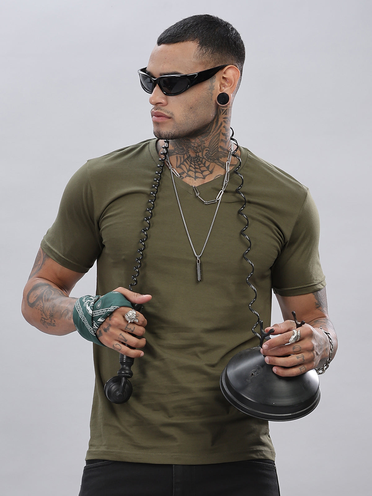 Solid Cotton V Neck T-Shirt