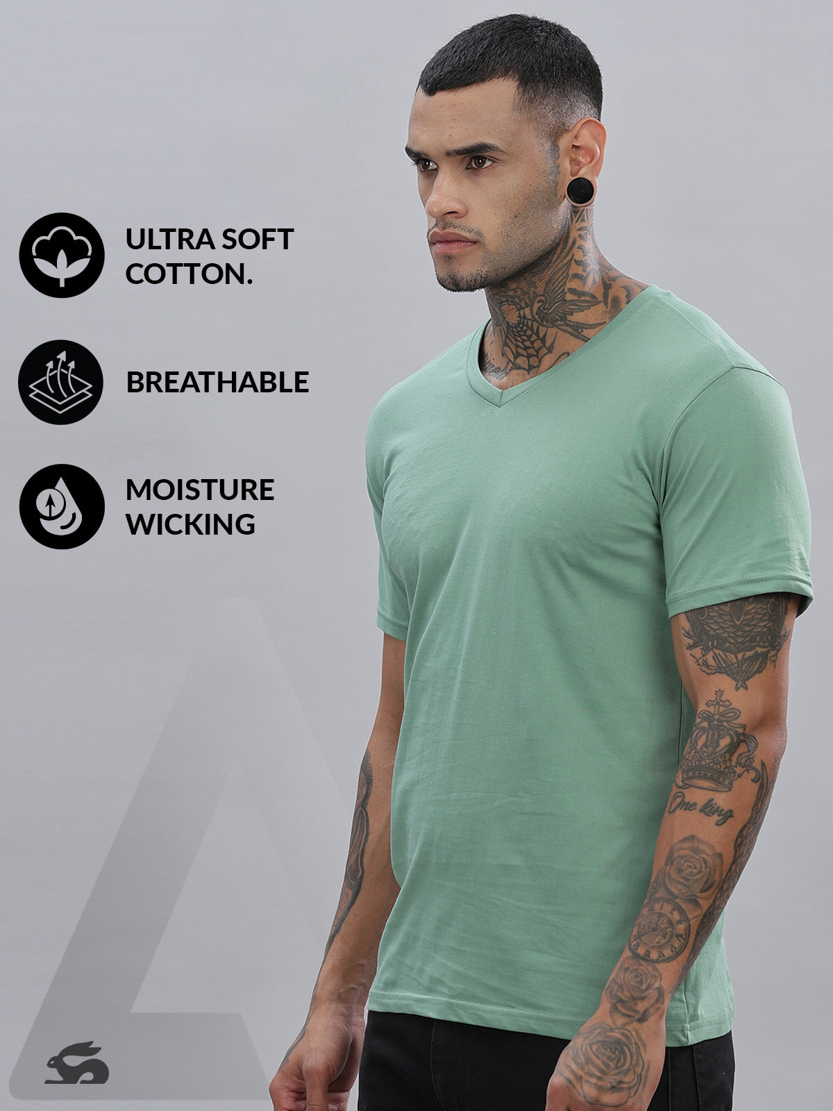 Solid Cotton V Neck T-Shirt