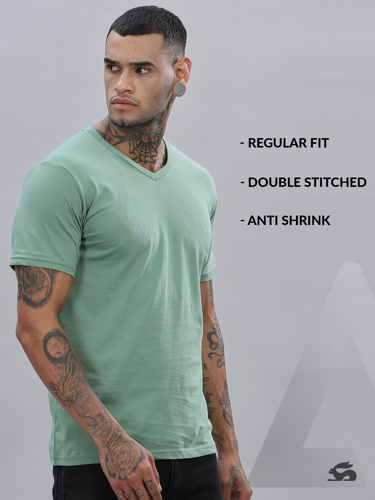 Solid Cotton V Neck T-Shirt