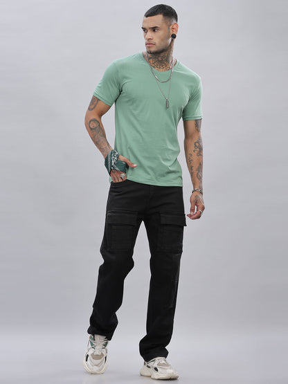 Solid Cotton V Neck T-Shirt
