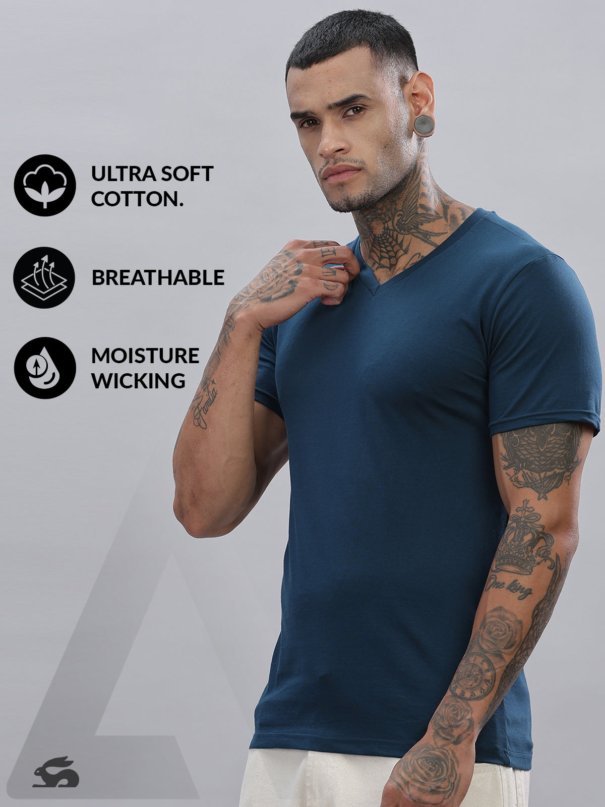 Solid Cotton V Neck T-Shirt