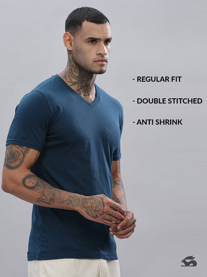 Solid Cotton V Neck T-Shirt