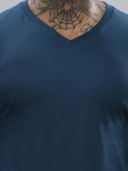 Solid Cotton V Neck T-Shirt