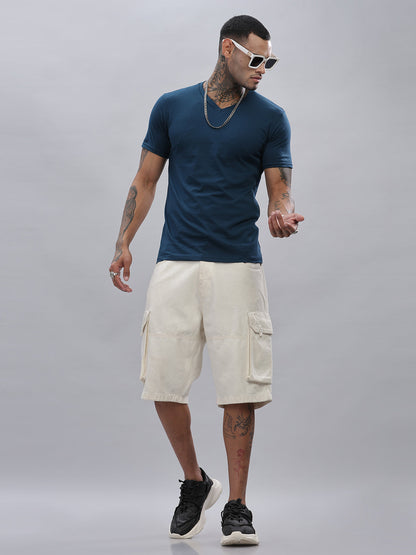 Solid Cotton V Neck T-Shirt