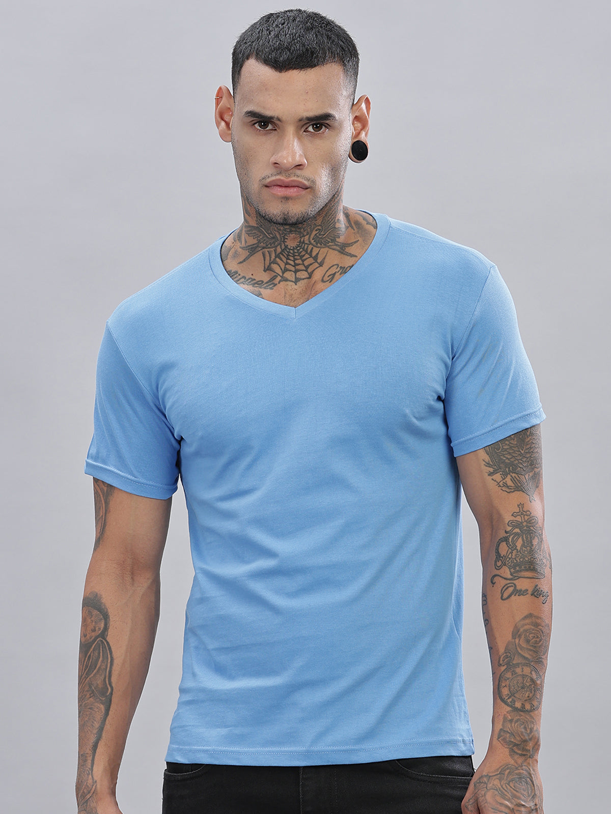 Solid Cotton V Neck T-Shirt