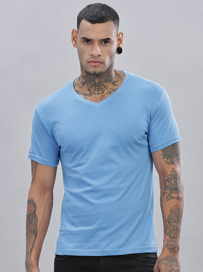 Solid Cotton V Neck T-Shirt